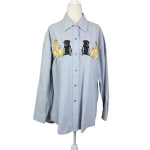 Vintage 90s Casey Coleman Blue Denim Shirt Dog Embroidered XL